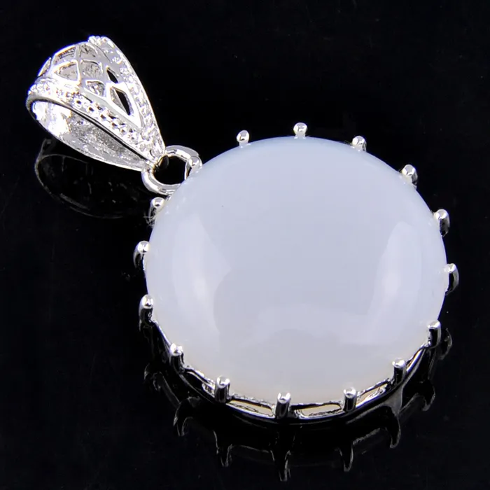 Luckyshine äkta White Moonstone Gems Silver Round hängen halsbandsbröllop smycken3379