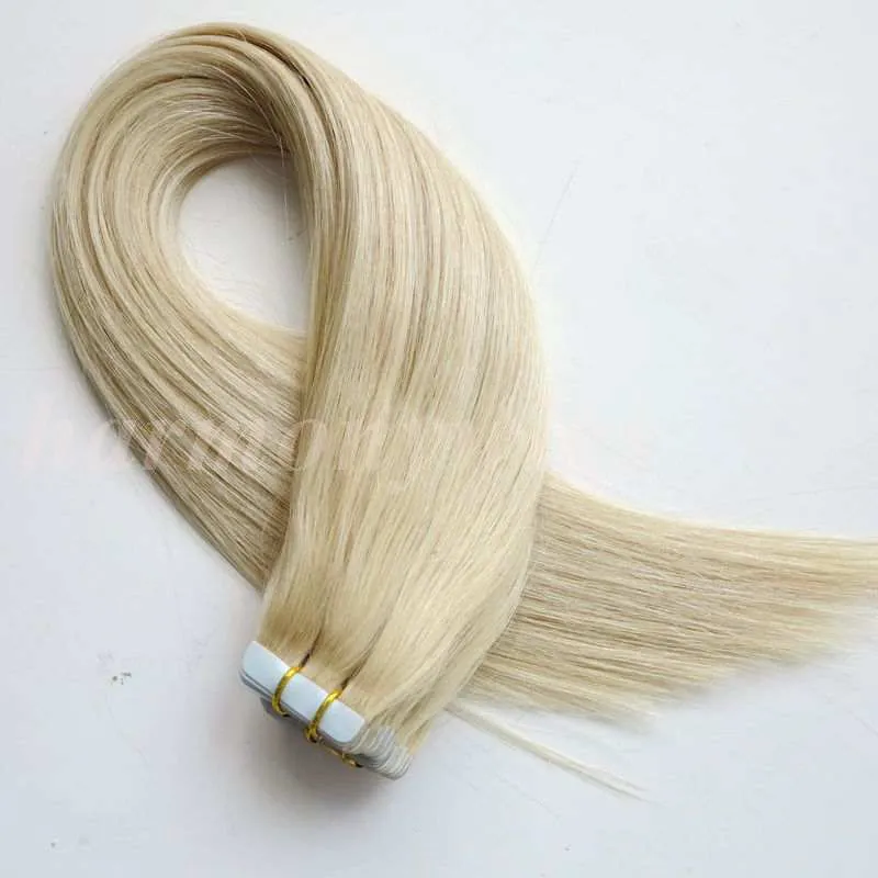 100g Bande dans les Extensions de Cheveux Droite Brésilienne Indienne cheveux humains Colle Peau Trame 18 20 22 24 pouces # 60A couleur