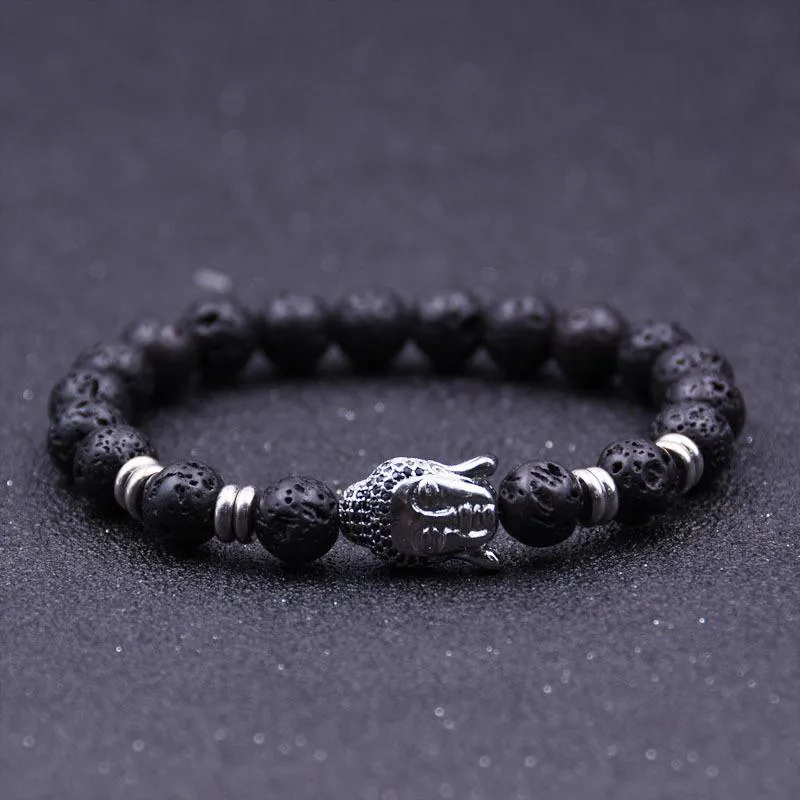 Großhandel Neue handgemachte Diffusor Naturstein Armbänder Frauen Schmuck Charms Vulkangestein Buddha Kopf Perlen für Männer