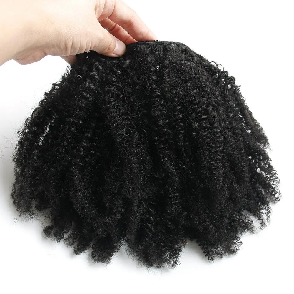 Curly Ponytail Afro Pom Pom Hair Drawstring Ponytail African American Black Short Afro Kinky Curly Hair Extension 120g Human Puff Hairpiece