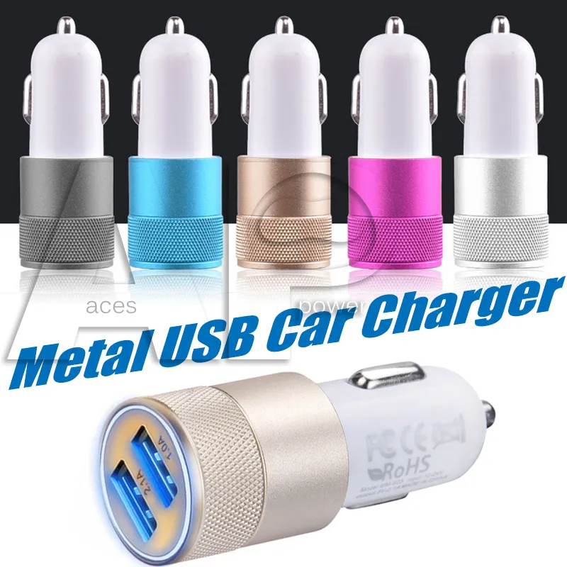 Dual USB Chargers Port Car Adapter Charger Universal Aluminium 2-port For Iphone XS MAX X Samsung Galaxy S10 Plus 5V 1A