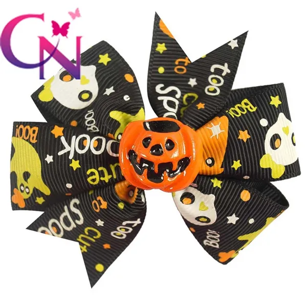 Enfants Halloween épingle à cheveux bébé filles citrouille démon impression cheveux accessoires dessin animé enfants arc Barrettes 3 pouces 6 couleurs