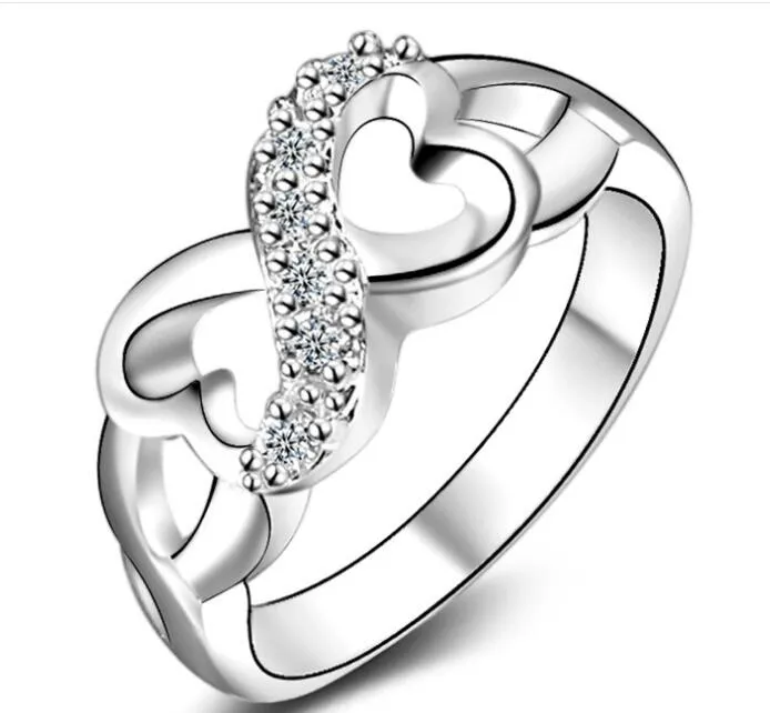 placcatura in argento sterling 925 8 parole ciondoli anello infinito uomo donna fedi nuziali in cristallo misura gioielli moda US6 / 7/8/9/10