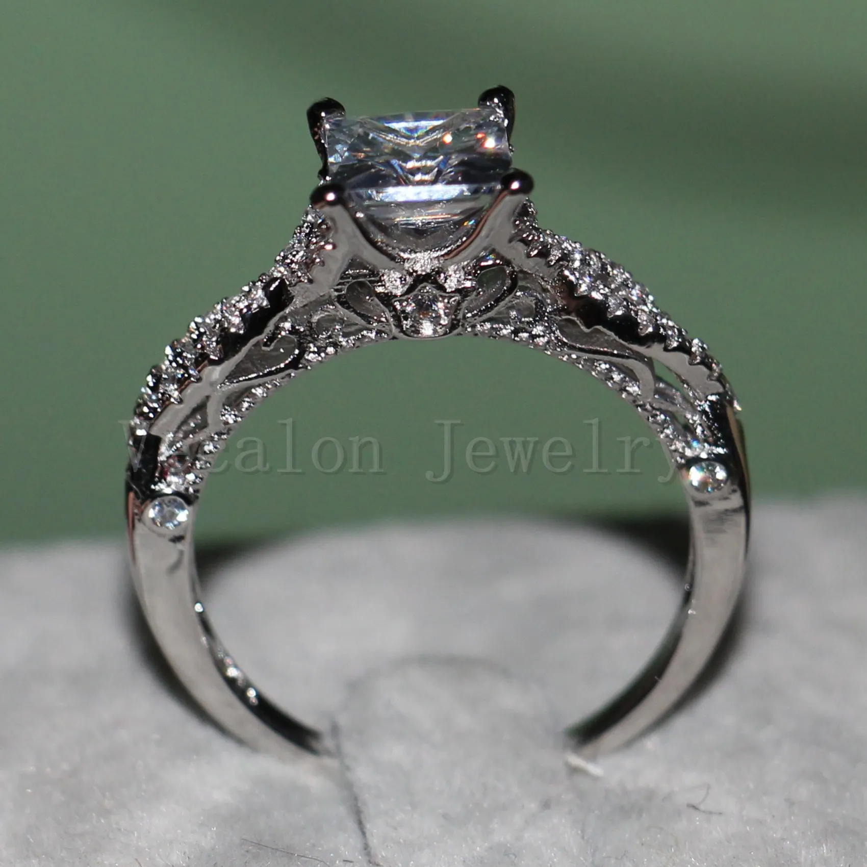 Vecalon 2016 romantico antico anello anello anello 2CT simulato diamante cz 925 sterling argento anello di fidanzamento anello le donne