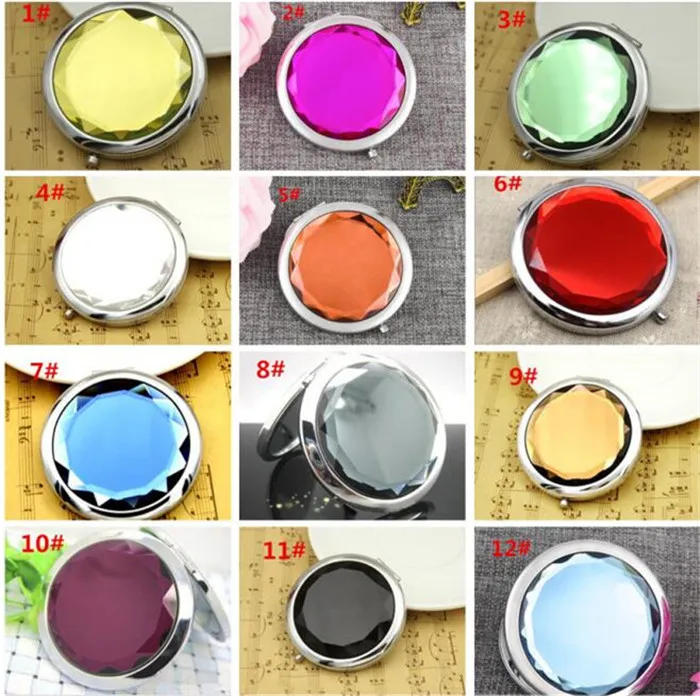 50pcs 12colors Cosmetic Compact Mirrors Crystal Magnifying Multi Color Make Up Makeup Tools Mirror Wedding Favor Gift X038