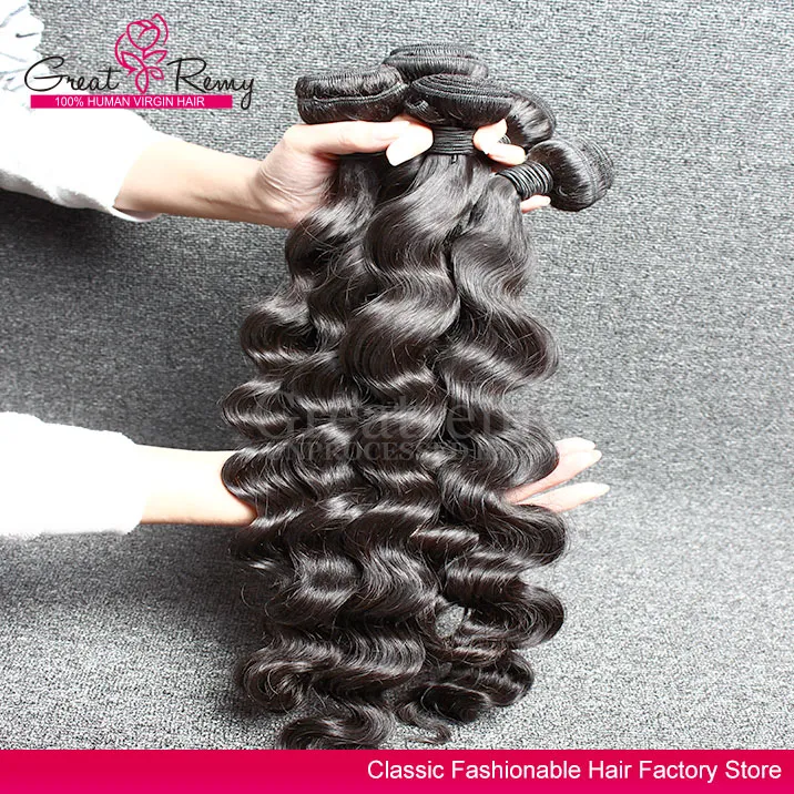 Greatremy® Retail Human Hair Extensions Brasilianska Lösa Curl Weave Bundlar Lösa Djup Billiga Virgin Hair Brazilian Hair Weaves