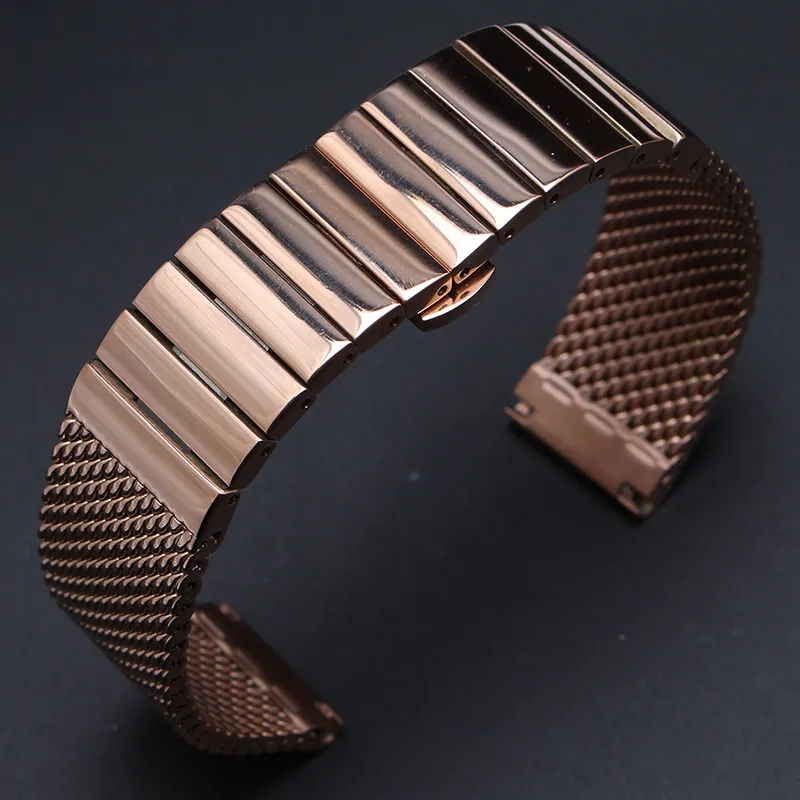 Couleur or rose bracelet de montre en acier inoxydable bracelet de montre en métal pour hommes femmes montres 18mm 20mm 22mm 24mm bel accessori2958