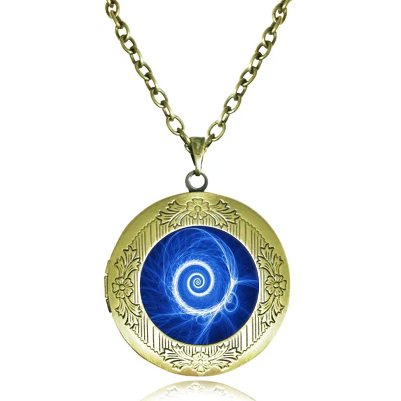 Spiral Locket Necklace Flourish Swirls Fibonacci Shell Pendant Sacred Geometry Golden Ratio Jewelry Glass Cabochon Antique Lockets Necklaces