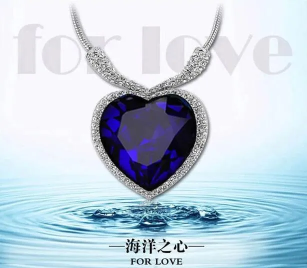 Collier Love Of Heart Diamond Titanic Collier chaîne en cristal saphir Jack et Rose Collier mémoire Diamant bleu Cadeau de Noël