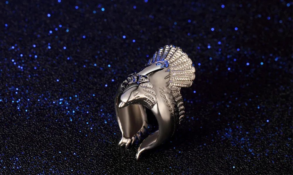 Banhado A Prata Coreano 925 jóias de prata esterlina, Rosa Retro, águias asas abertas, anel de águias