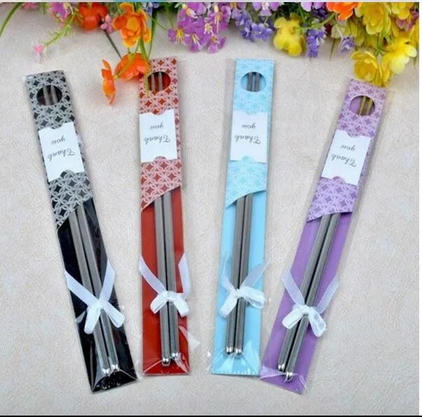 lot East Meets West Stainless steel chopsticks Chinese style wedding Wedding Function favors gifts DHL FEDEX Fre9529592