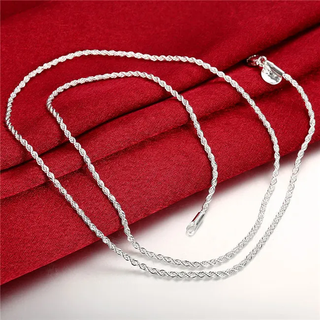 Varm Försäljning 2mm Flash Twisted Rope Necklace Sterling Silver Plated Halsband STSN226, Partihandel Fashion 925 Silver Chains Necklace Factory