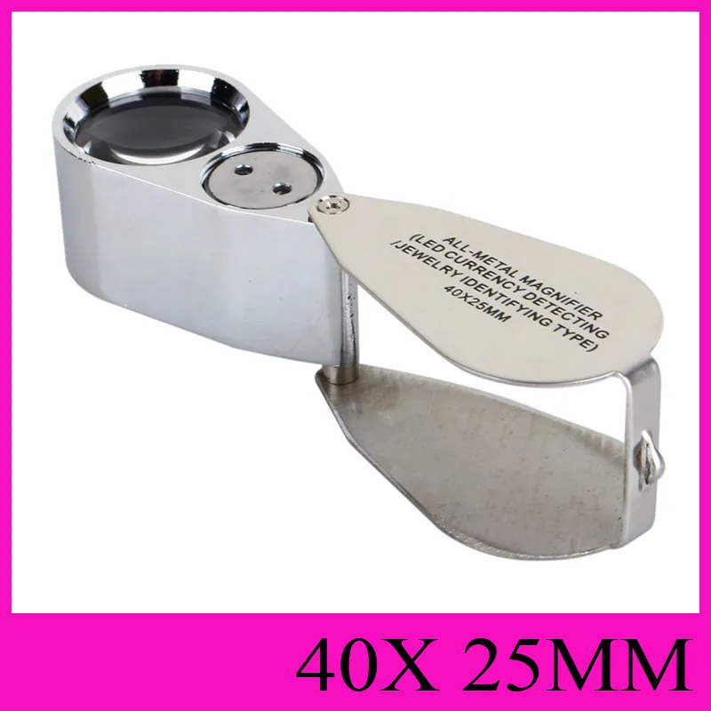 Microscope tout métal LED détection de monnaie loupe de bijoux identifiant le type 40X25MM loupes éclairantes de bijoux Microscopes portables NO.9890