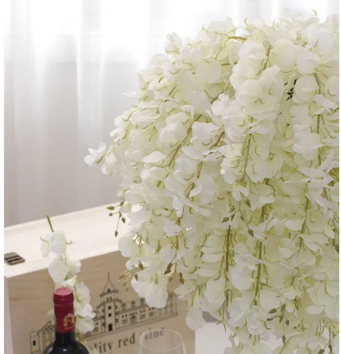 DIY Artificial Weiß Wisteria-Silk Blumen für Home Party Hochzeit Garten Blumendekoration Wohnzimmer Valentinstag Centertischdekoration