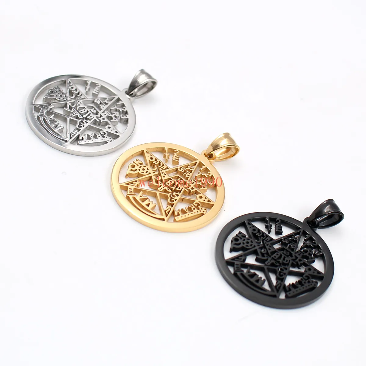 Spedizione gratuita Best seller Oro argento nero Acciaio inossidabile Pentagramma geometrico religioso EBRAICO Collana con pendente Wicca Rolo 24 POLLICI