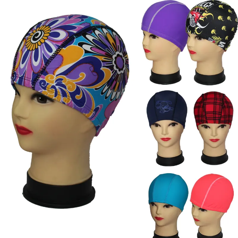 Avoir en stock des bonnets de bain pour hommes en nylon et en élasthanne, plusieurs couleurs et motifs, élastiques pour hommes, taille libre, couleur aléatoire