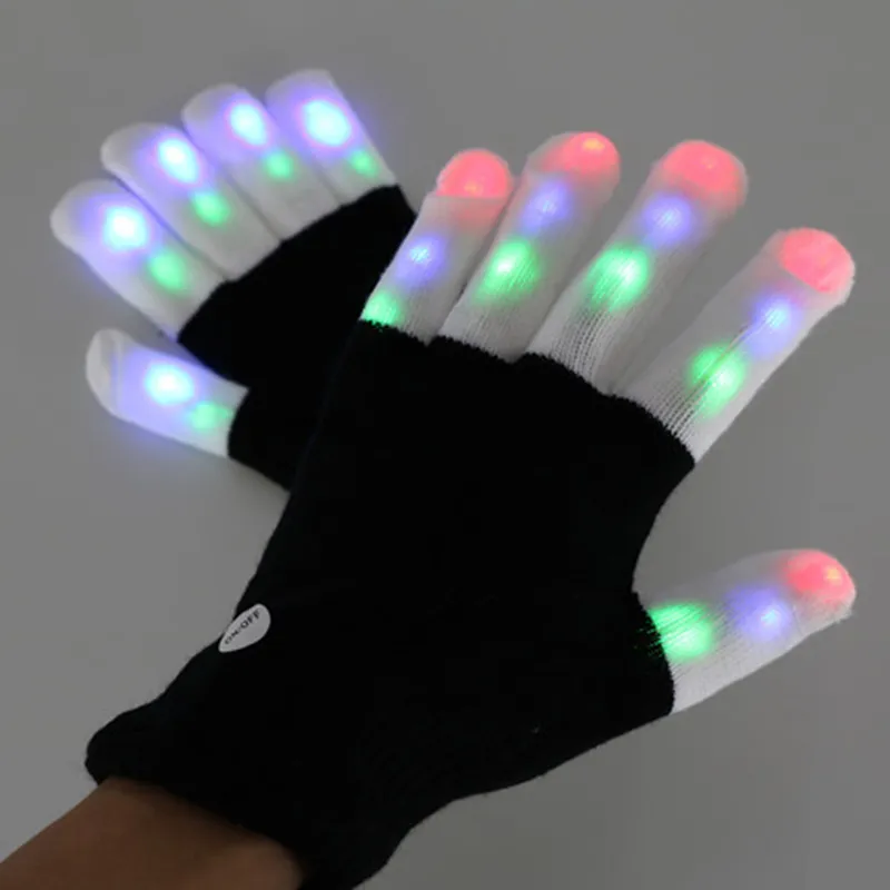 Fiesta LED Rave Guantes Mitones Dedo intermitente Iluminación Guante LED Colorido 7 colores Espectáculo de luces Negro Blanco