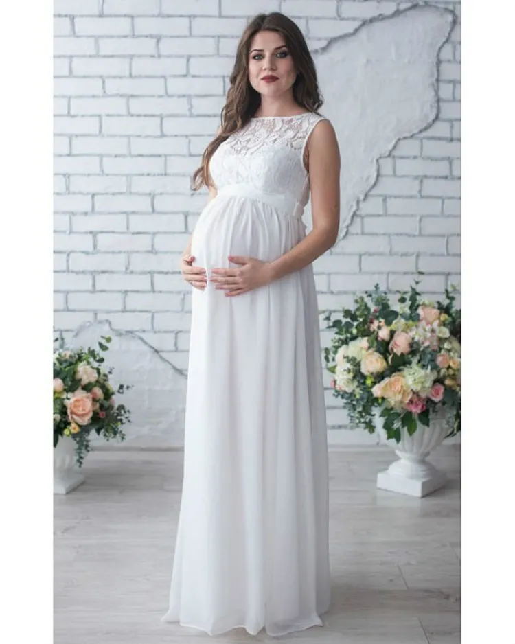 2018 الربيع والصيف لباس المرأة الحامل ، المرأة الحامل جولة الرقبة فستان الدانتيل ، النساء الحوامل تنورة