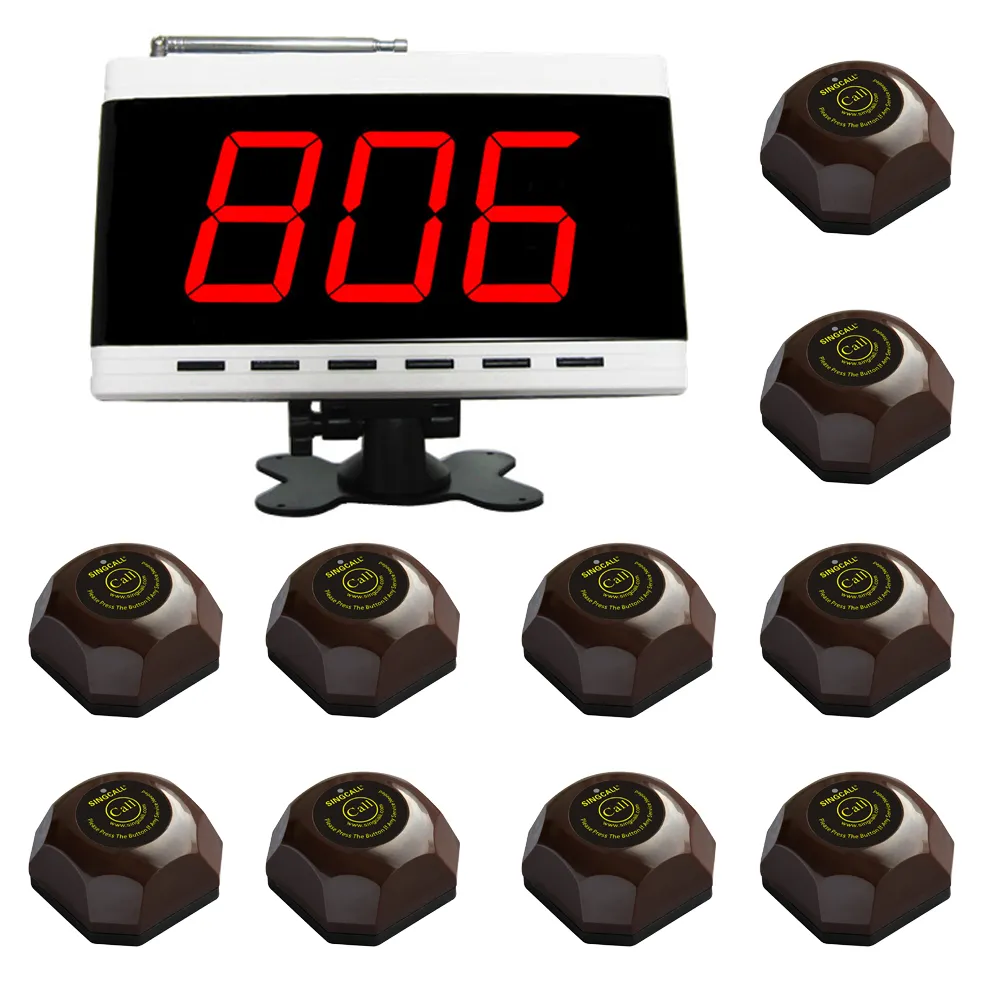 Sistema de chamadas sem fio Singcall, sistema de chamadas de tabela, para hospital. Pacote de restaurante de 1 PC White Display e 10 PCS Table Bells.