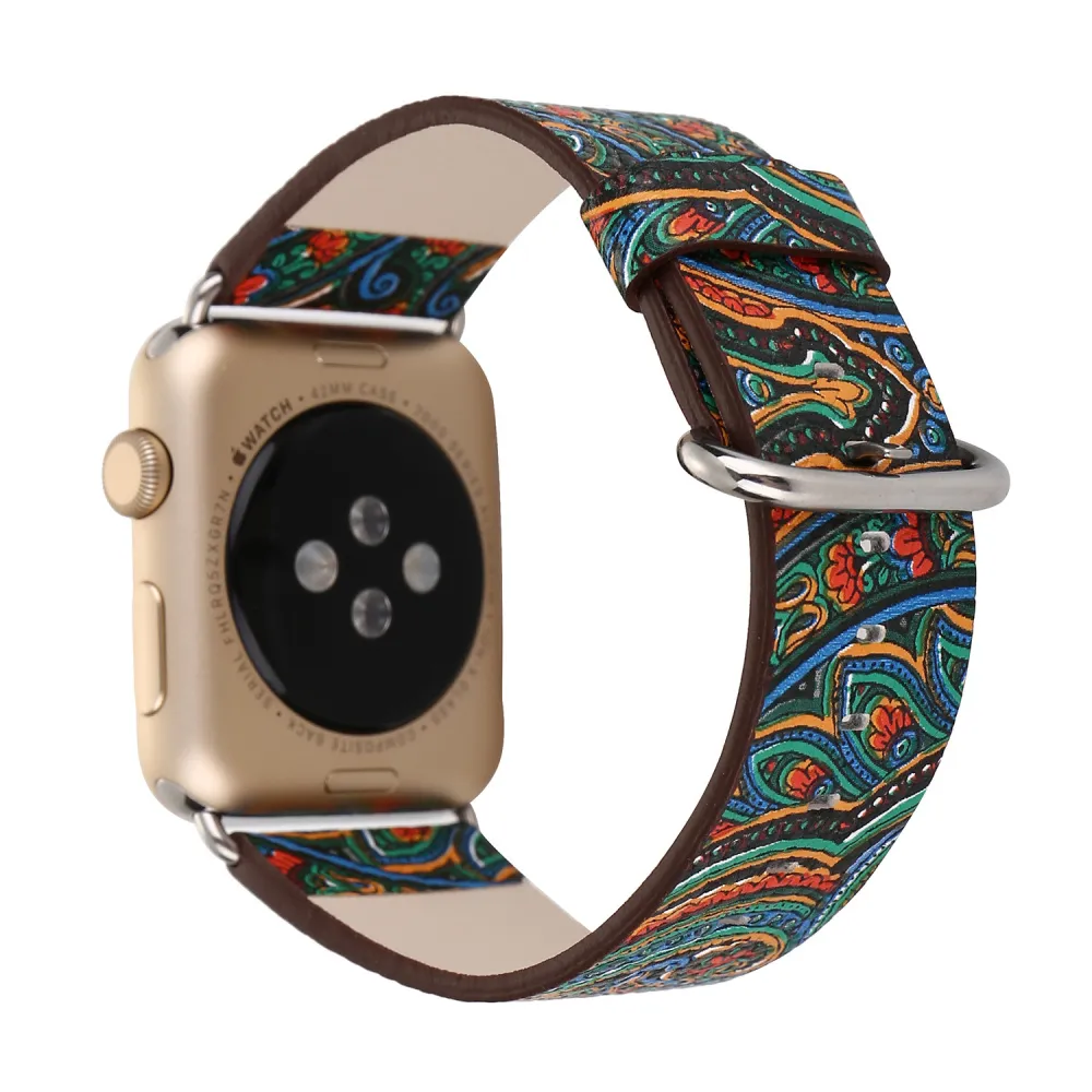 الزهور رسمت نمط Watchband ل Apple Watch Stand 38MM 40MM 42MM 44MM حزام جلد ل iWatch سلسلة 1 2 3 4 5 سوار حزام