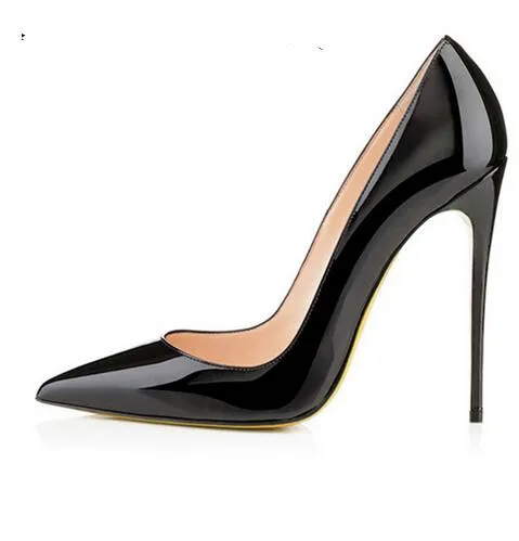 Zapatos de tacón alto de marca de 12CM para mujer, zapatos de tacón alto para boda, zapatos de novia, zapatos negros para mujer, zapatos de tacón alto