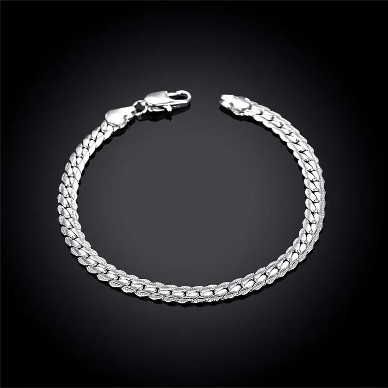 925 Srebrny Charm Chain Bransoletka dla mężczyzn 5mm * 8 cali fajne prezent urodzinowy biżuteria Darmowa wysyłka 10 sztuk