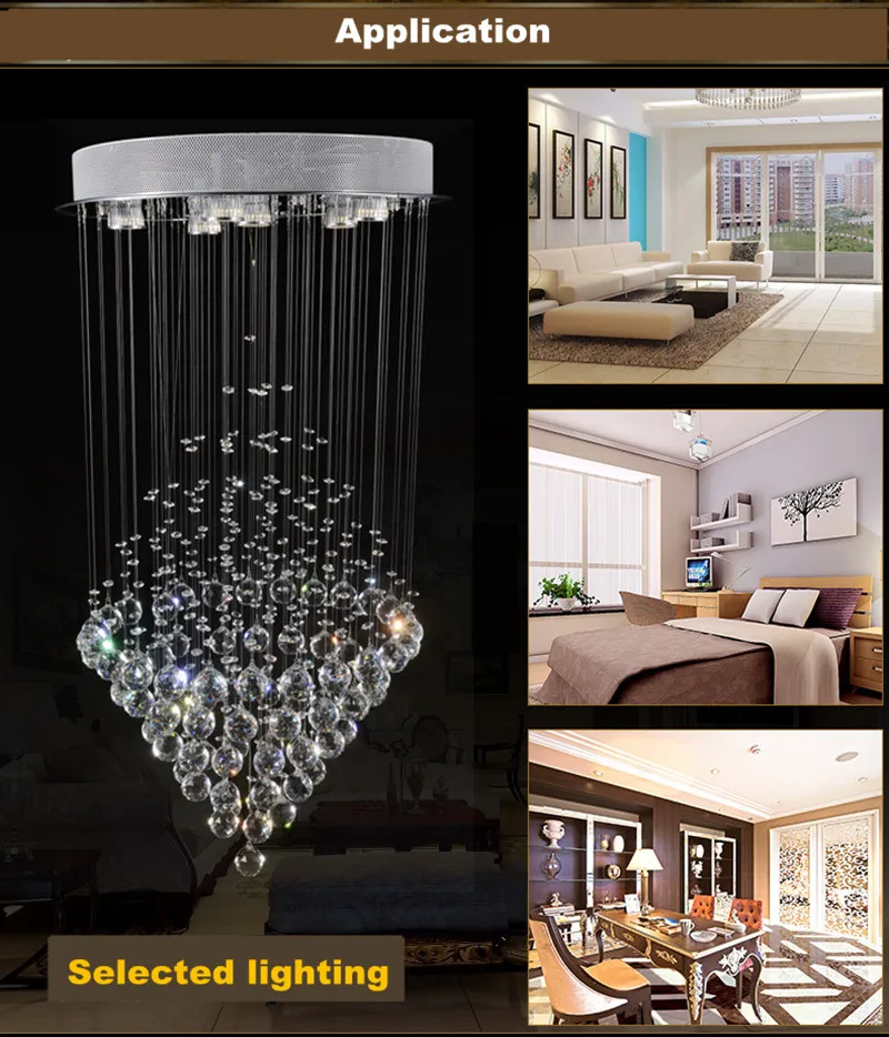 Modern Candeliers Crystal Chuva Gota Lâmpada Alta Pingente de Teto Iluminação Sala de Livro Foyer LED Bulbos