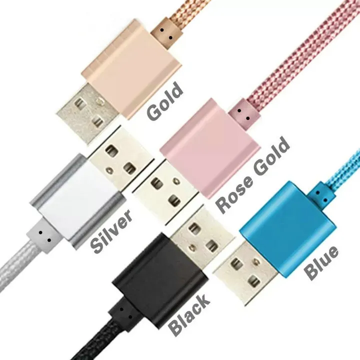 Mobiltelefonkablar för S21 S10 S8 S9 Anm. 10 Anm. 9 1m / 2m / 3m 3ft 6ft 10ft metallhus Flätad Micro USB-kabel Höghastighetsdata Sync USB Snabb laddningskabel