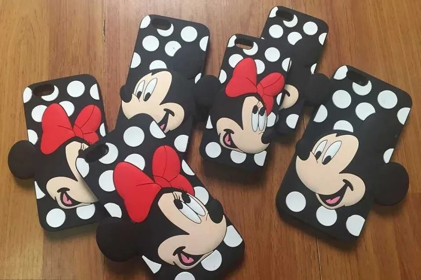 3D Mickey Minnie Mouse Yumuşak Silikon Kılıf Cep Telefonu Iphone 6 6S 4.7 Artı 5.5 SE 5 5S için Çiftler Lover ilmek Polka Dot Sevimli Skin Kapakları