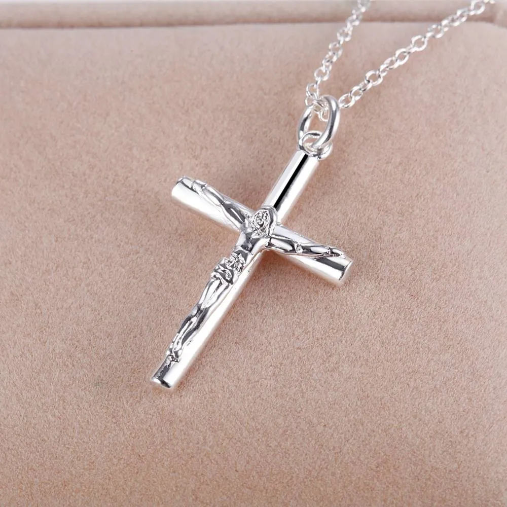 925 Silver Cross Pendant Halsband Jesus Mode Smycken Klassisk Charm Stil Julklapp Toppkvalitet Billiga Partihandel Gratis Frakt