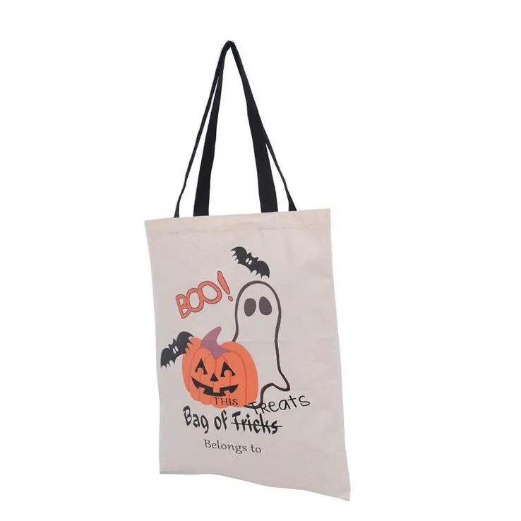 Halloween Canvas Handbags Halloween Hand Bag With Black Handle 36X48cm Cotton HandBags Pumpkin Devil Spider Hallowmas Gifts Bag YC8139