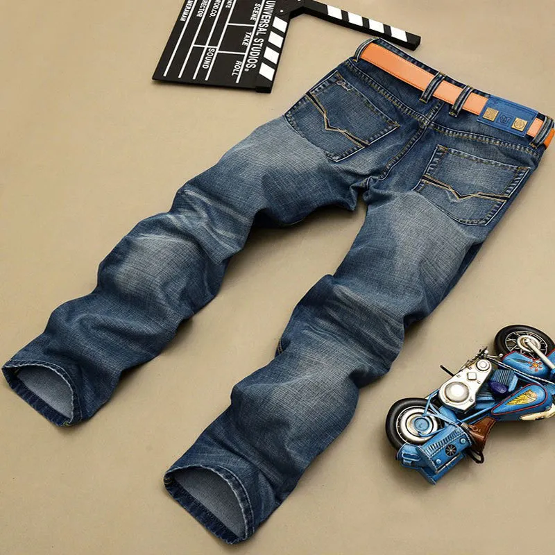 Jeans masculinos inteiros jeans azul preto cor reta jeans rasgados para homens moda biker jeans botão calças 7722834