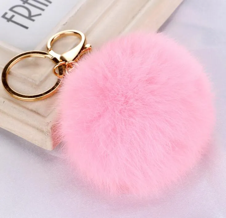 Real Rabbit Fur Ball Keychain Soft Fur Ball Lovely Gold Metal Key Chains Ball Pom Poms Plush Keychain Car Keyring Bag Earrings Accessories Gift