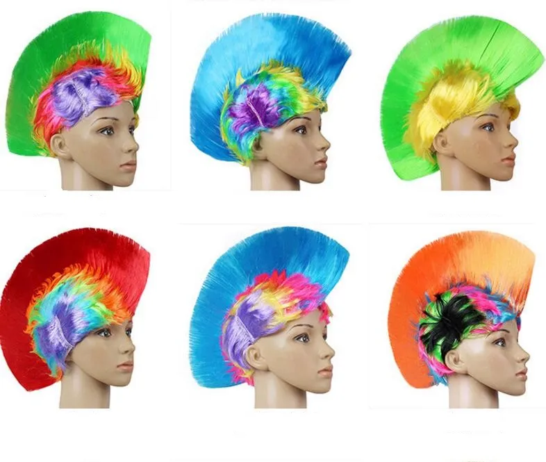 Regenbogen LED Mohawk Haar Perücken Mode Fußball Fußball Fans Punk Perücke Leistung Cosplay Party blinkende Perücken Festival Weihnachten Flash Perücke