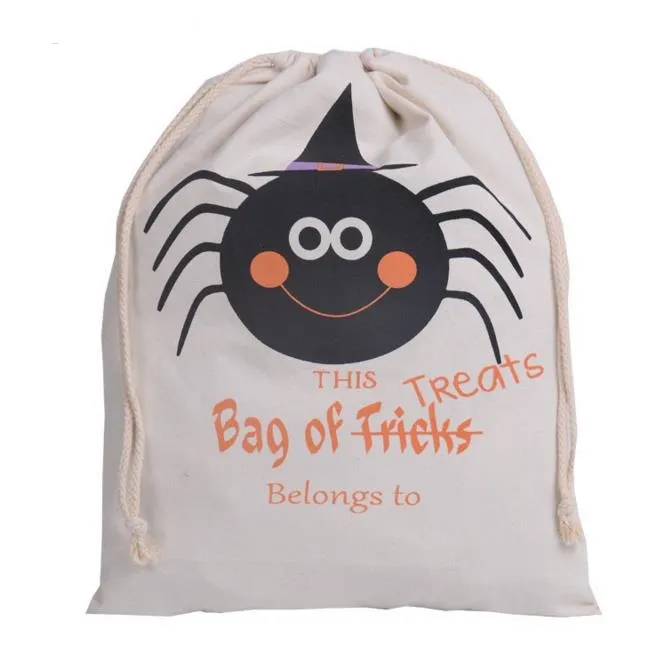 Katoen Canvas Halloween Sack Kinderen Gunst Snoepdoek Geschenkzak Pompoen Spider Treat of Trick Trekkoord Tassen Party Feestelijke Cosplay Supply