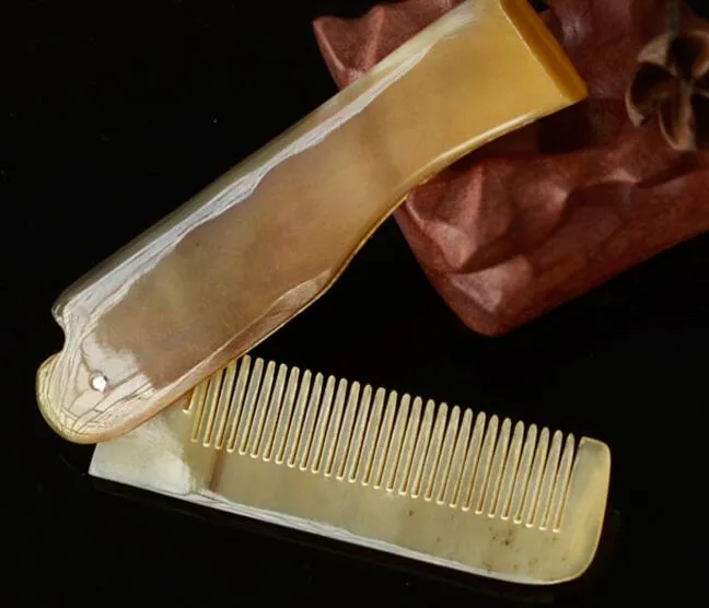 Engraved Your Foldable Horn comb Portable Folding Comb Anti-Static Hairbrush Handmade Natural Ox Horn Combs Styling Tools