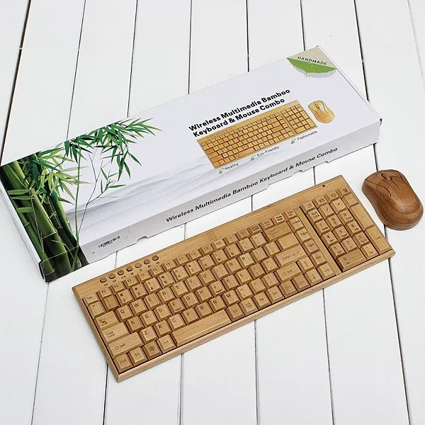 Multimedia Bamboo Wireless Keyboard 2.4GHz Handmade Wooden Wireless