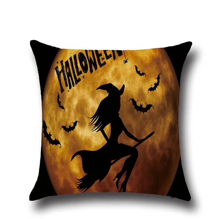 Noche de terror Halloween Cushion Cover Broomsticks Witch Pumpkin Bats Pillow Cover Home Decor Festival Gift YLCM