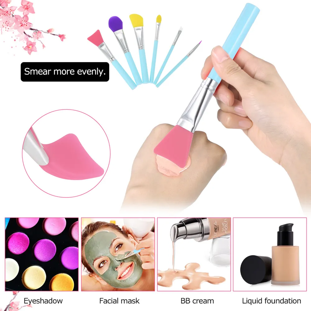 6st Silikonborstar Unik sminkborste Färgrik Silikonmask Ögonbryn Eyeliner Lip Borstar Sätta Kosmetiska Makeup Brush Tool Kit DHL Gratis