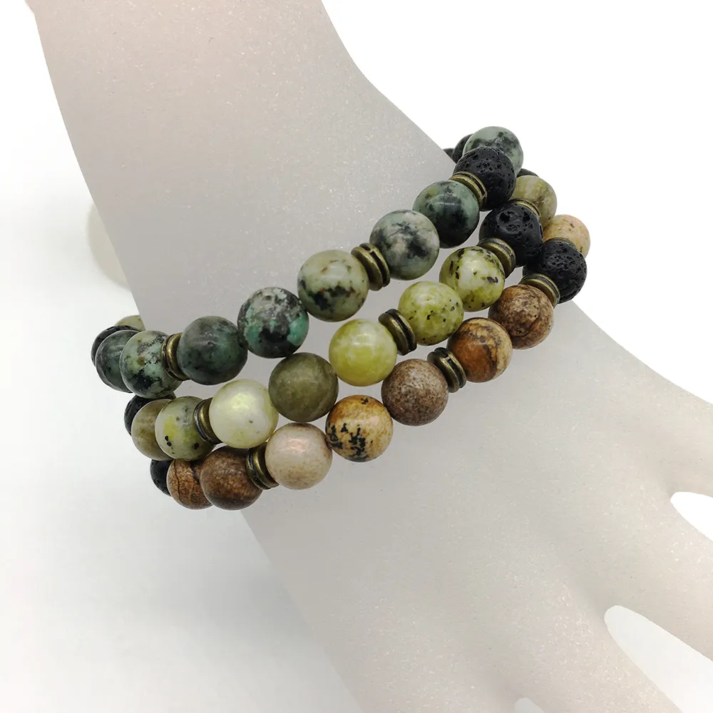 SN1200 New Men`s Natural Stone Beaded Bracelet Energy Lava African Turquoise Stone Healing Yoga Bracelet Wholesale