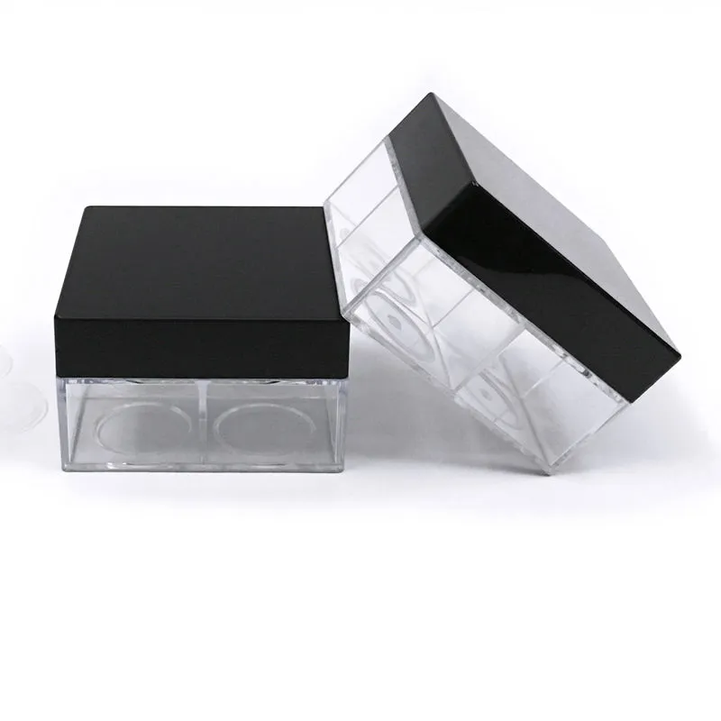 Compact Plastic Empty Loose Powder Container Jar With Sifter Black