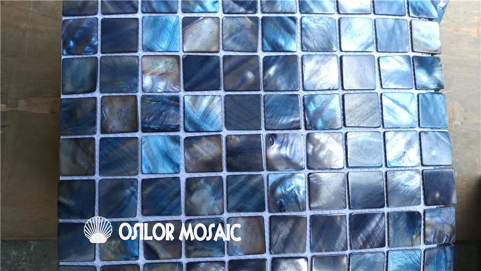 couleur bleu foncé coquille d'eau douce nacre mosaïque pour la décoration intérieure de la maison salle de bain cuisine carrelage mural coquille mosaïque340Q