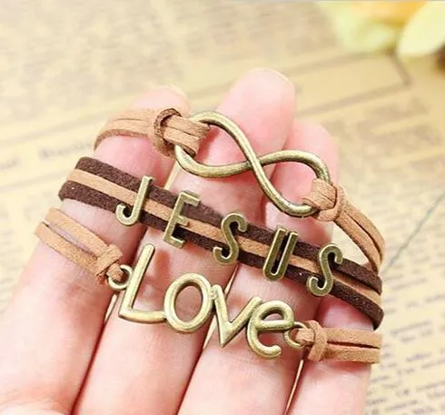 Amour jésus Bracelet en cuir corde Punk Bracelets bijoux rétro cadeaux chrétiens multicouche en cuir tressé accessoire fait à la main