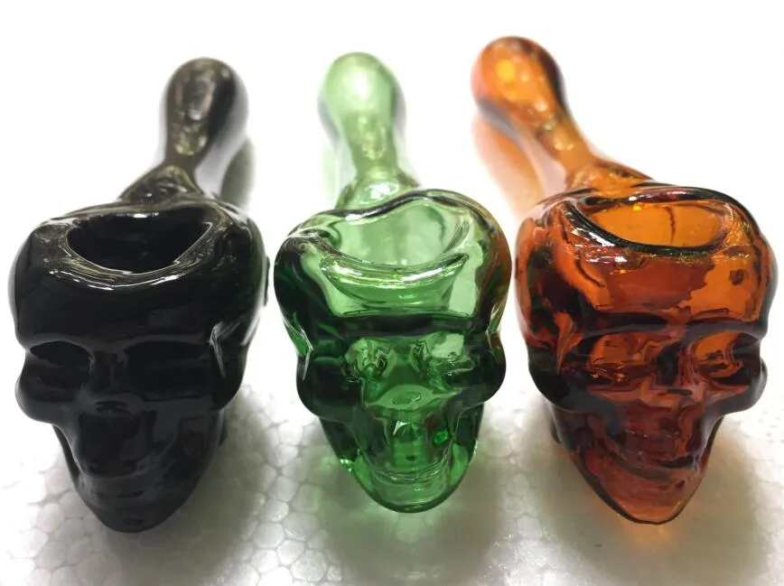 Pyrex Skull Glass Oil Burner Smoking Hand Pipe Bubblers Curnved Tobacco Dry Vaporizer Pipes for Hookah