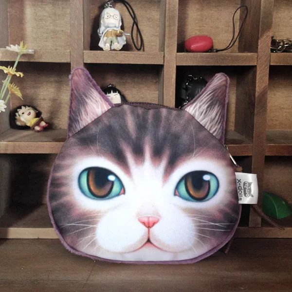 Mignon Mini 3D Chat Sac Animal Visage Porte-Monnaie Sac Enfants Portefeuille Maquillage Sacs À Main Pochette 5 Couleurs Clés Support Pour Téléphone Sacs