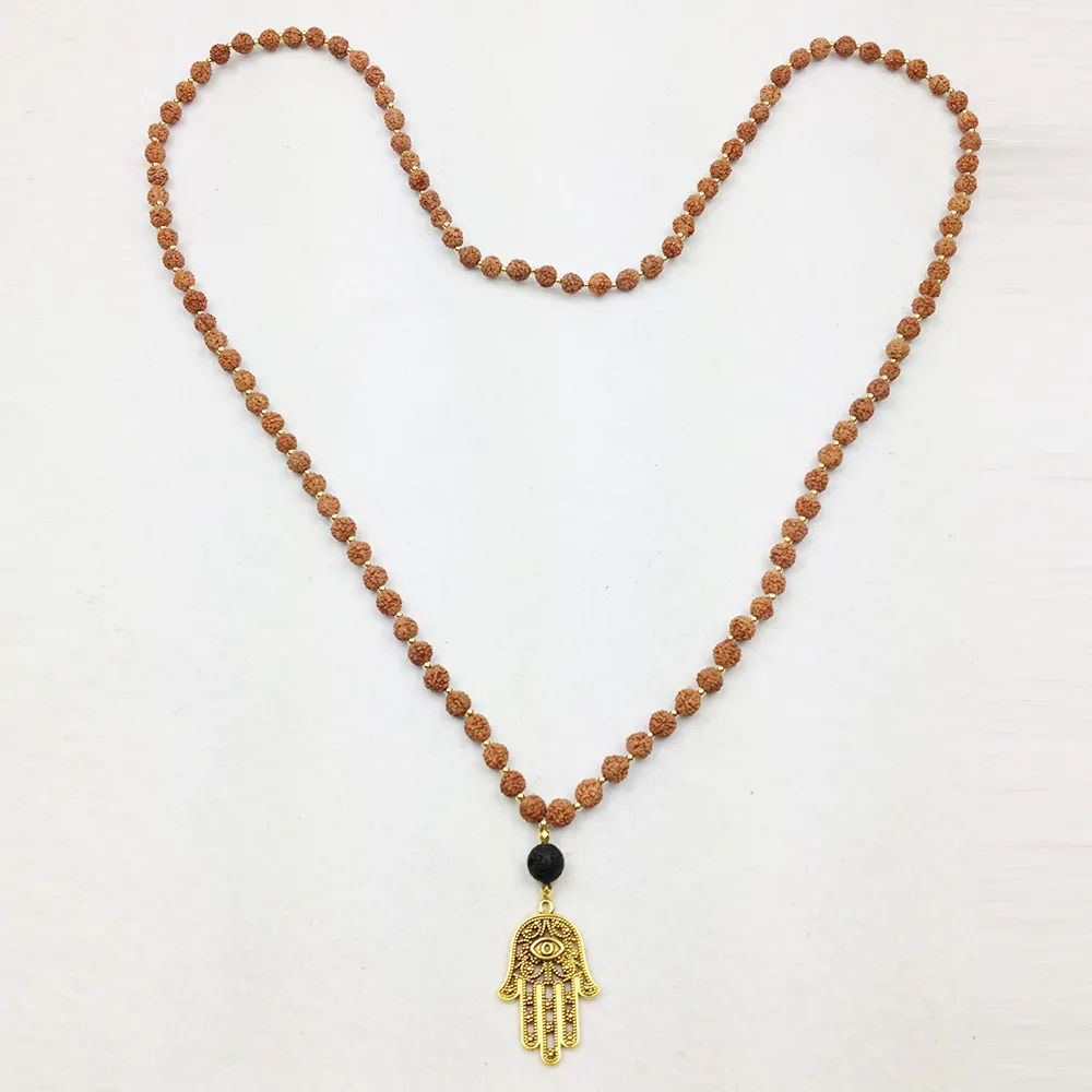 St0244 hamsa handgjorda mala halsband yoga meditation energi halsband afrikanska pärlor halsband