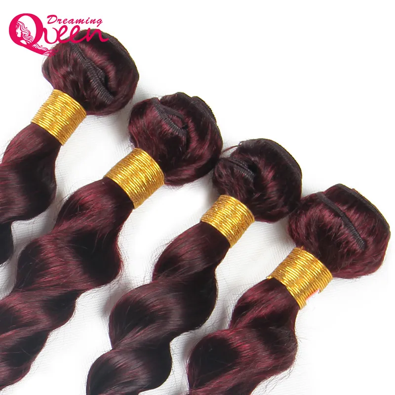 99J Burgundy Brazilian Loose Wave Human Hair Weave 3 Bundles Ombre Human Hair Extension Weave Dreaming Queen Virgin Hair