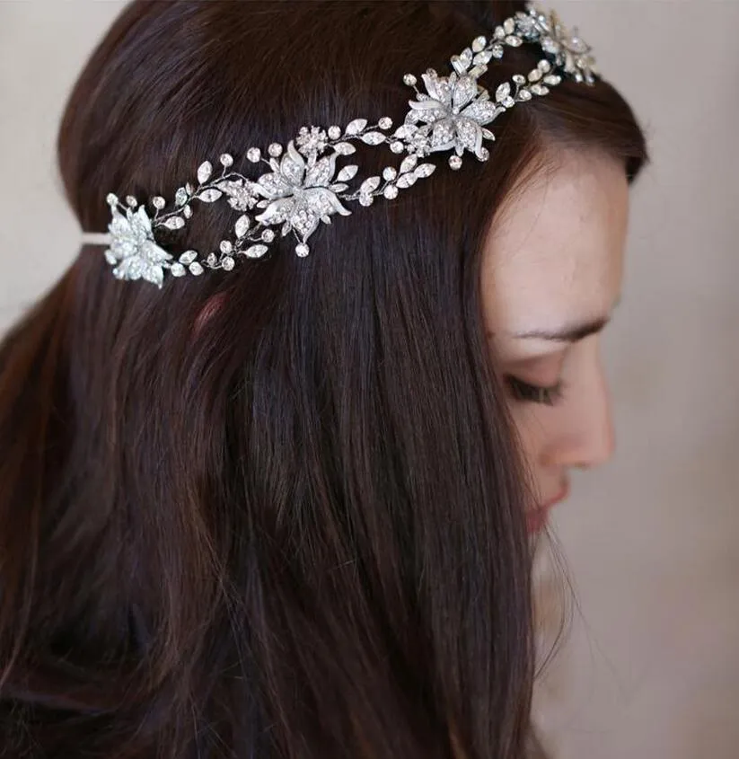 Bijoux de mariage à la main bijoux de cheveux Bridal Crystal Clips Band Band Vine Wedding Headpiece Bride Hair Accessories Silver Disponab8700450