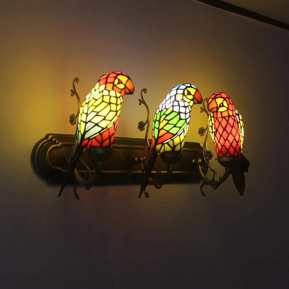 تيفاني الببغاء سبيكة الحمام الجدار ضوء الربط الزجاج الطيور حامل خزانة الجدار الشمعدان شرفة المدخل الشرفة ممر الجدار الإضاءة