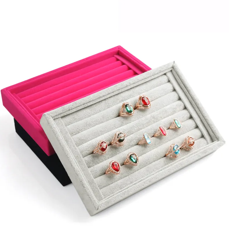 L22 5 W14 5 H3cm Whole New Gray red black color Jewelry Rings Display Show Case Organizer Tray Box250r